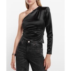 Express Black One-Shoulder Satin Blouse